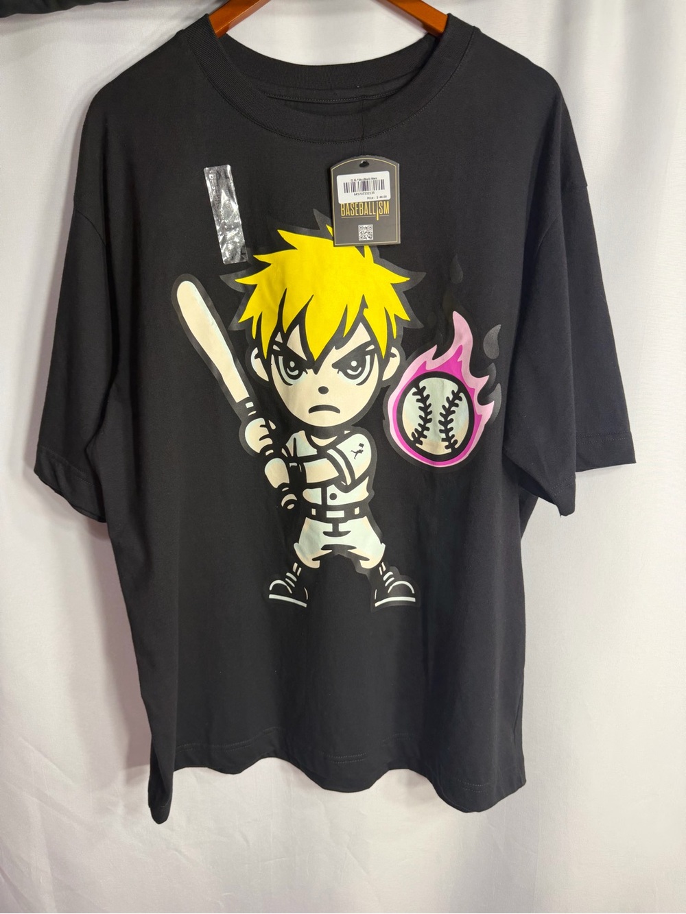 Mens Black Graphic Baseball Tee with Yellow Hair Batter size XL new w tags